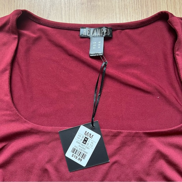 Revamped burgundy square neck bishop sleeve bodysuit - Picture 2 of 4